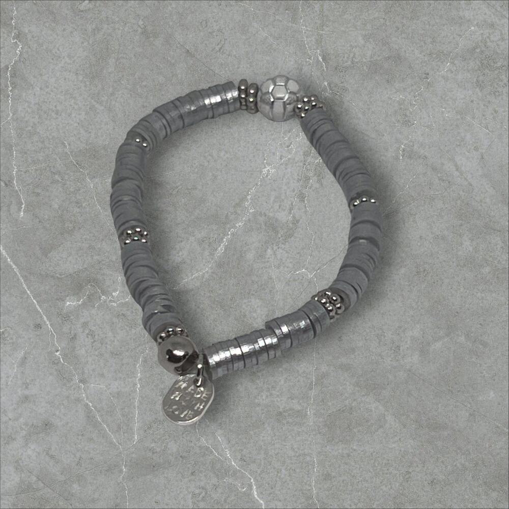 Kicker Handmade Bracelet Silver White Soccer Ball Sports Fan Heishi Unique